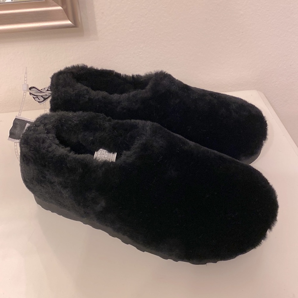 UGG Black Fuzzy Slippers